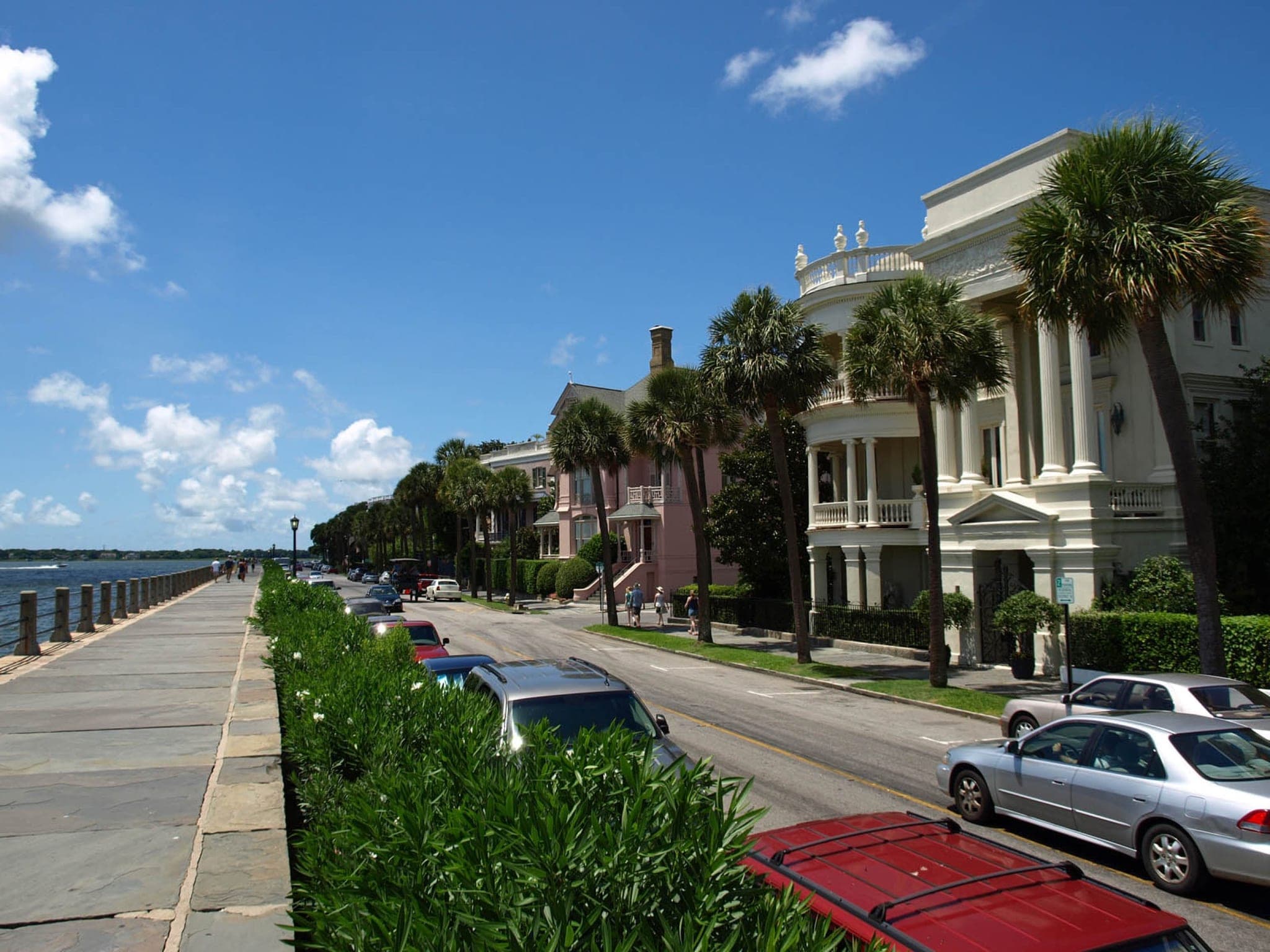 Historic homes along East Battery Street in Charleston, SC with wrought-iron balconies