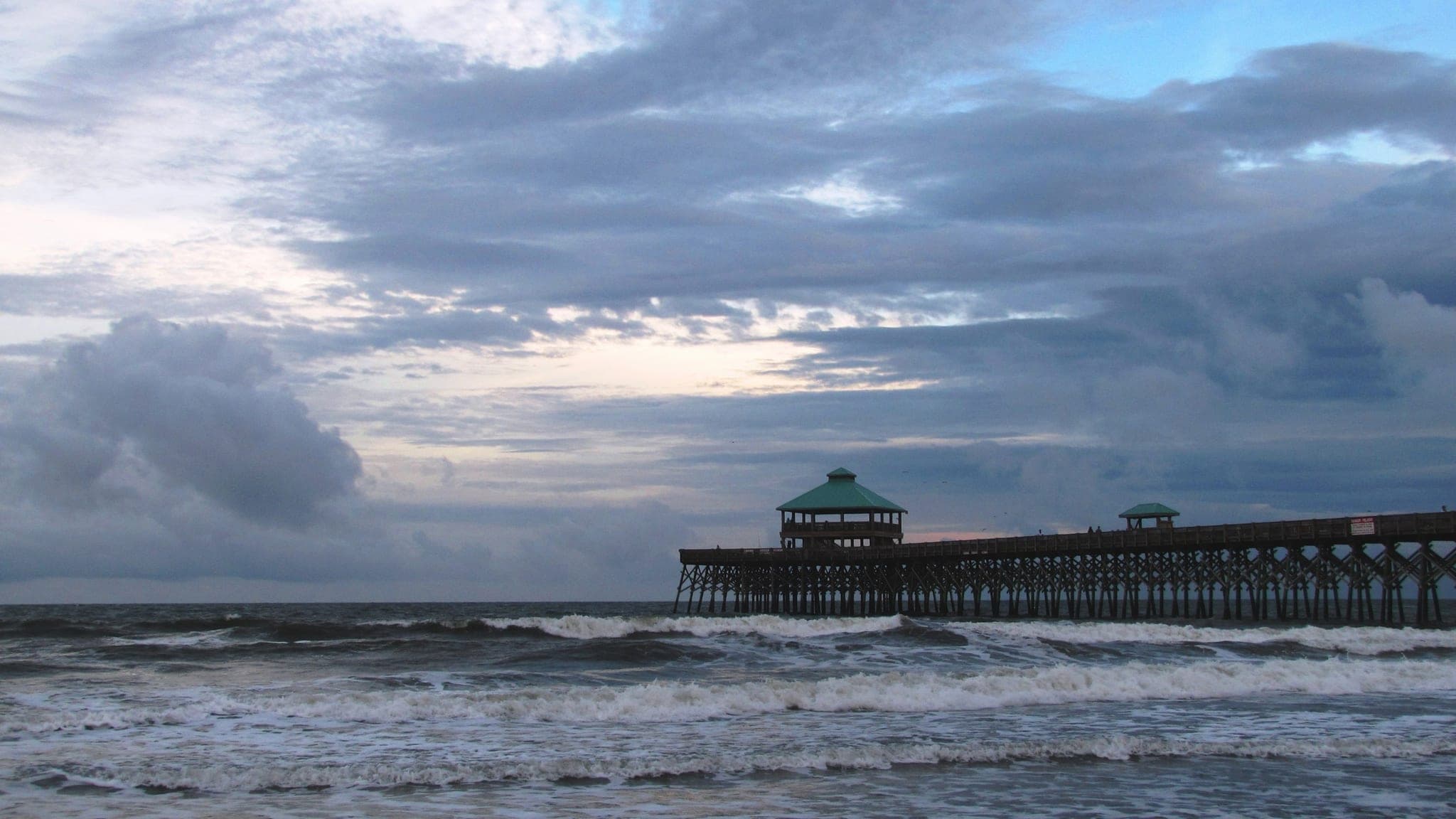 The Edwin S. Taylor Fishing Pier at Folly Beach, SC, extending out over the Atlantic