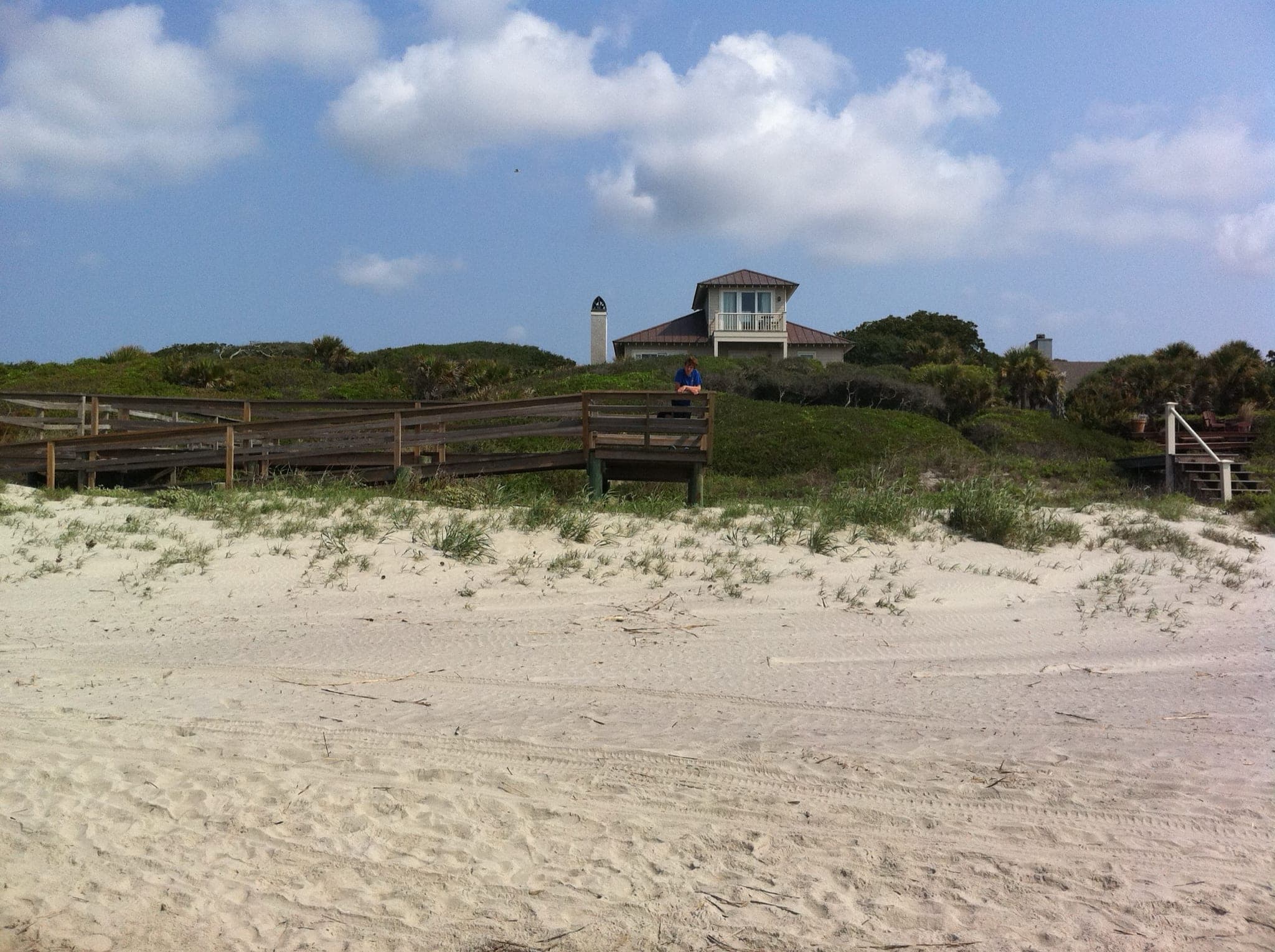 Wide, empty beach at Kiawah Island, SC with undeveloped dunes